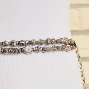 Etched Bead Belt Silver Tone Adjustable Chain M L